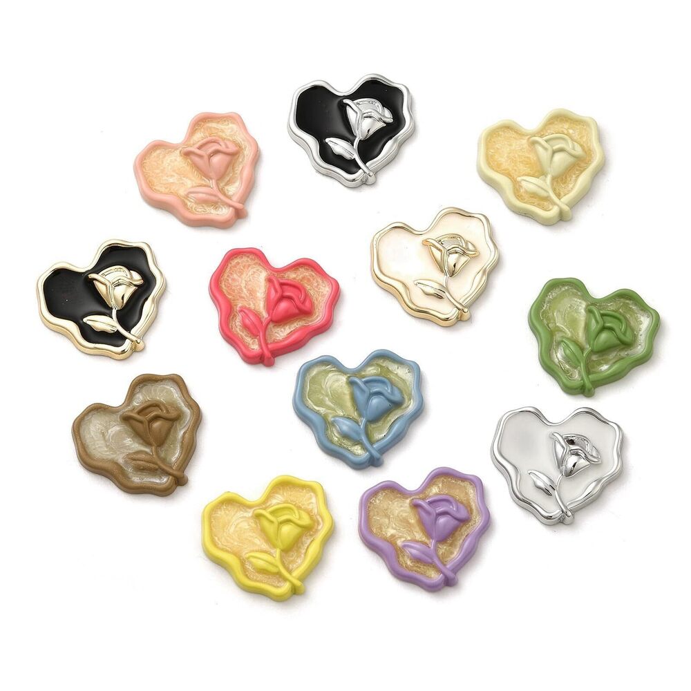 7449 100 pcs Mixed Colors Heart Rose Theme Resin Cabochons Flower Love